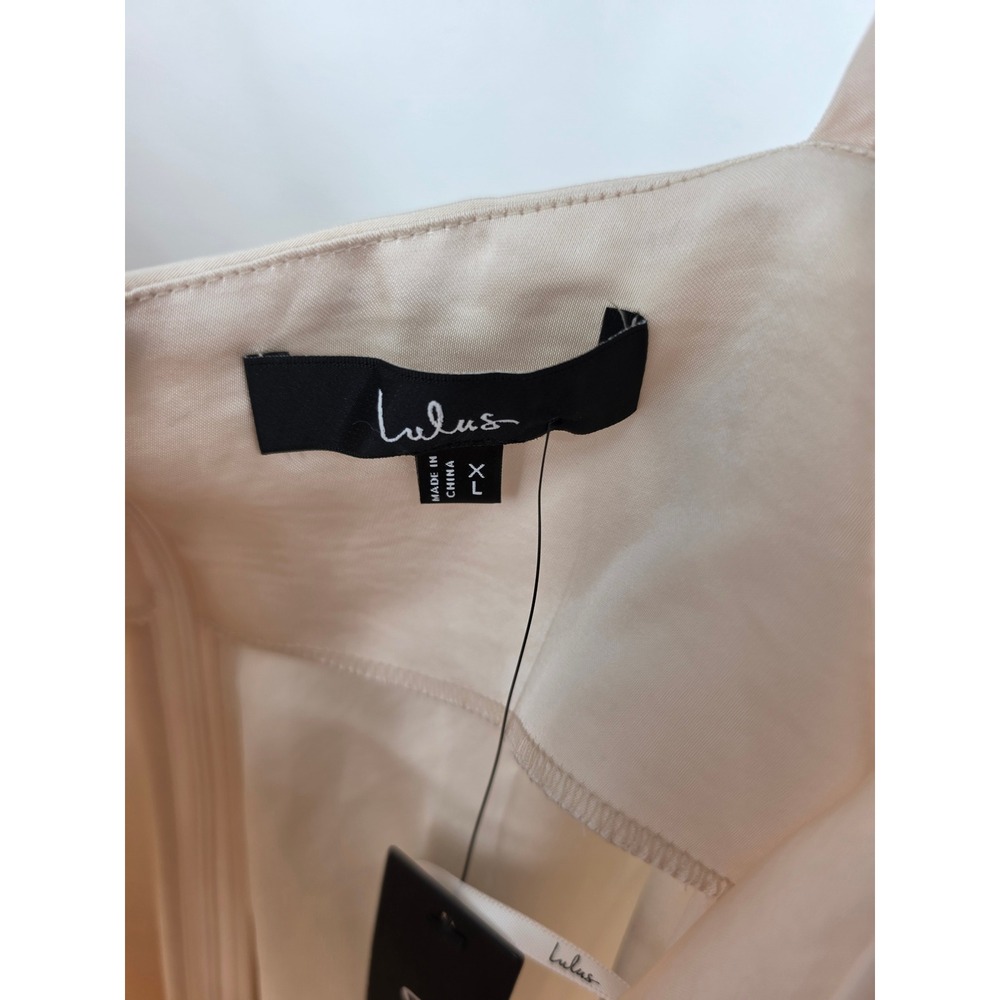 Lulus Enara Cream Satin Mesh Tie-Strap Asymmetrical Midi Dress Size XL - Picture 8 of 8